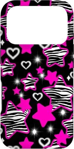 Vista 30 de Carcasa para iPhone 16 McBling Estética Zebra Print Stars Hearts Rosa Negro Y2K