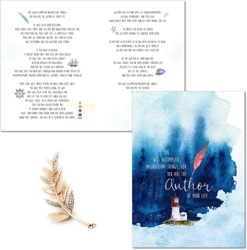 Vista 6 de Smiling Wisdom - Tarjeta de felicitación de Quill You are the Author of Your Life y juego de regalo de sabiduría de sentimiento de plumas, nuevo