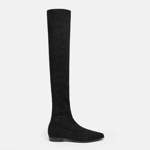 Vista 6 de VIVAIA Michaelia - Botas puntiagudas por encima de la rodilla de 21.7in de altura de caña de 21.7in de alto, botines de tela tejida de lana, zapatos