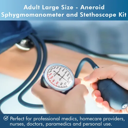 Vista 4 de NOVAMEDIC Máquina de presión arterial azul de gran tamaño para adultos y kit de estetoscopio, monitor manual de presión arterial con puño superior