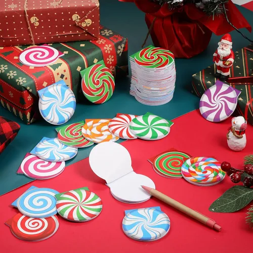 Vista 4 de Zhanmai 48 piezas de mini cuadernos navideños pequeños, libretas de caramelo diminutas, pequeños cuadernos navideños, cuadernos de bolsillo