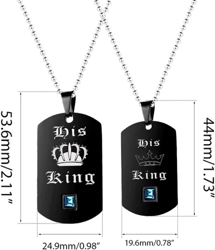 Vista 3 de Uloveido Juego de 2 collares de titanio con placa de identificación de orgullo gay o lesbiana para su rey y su reina SN125 (negro, dorado)