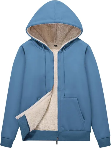 Vista 18 de Flygo Sudadera con capucha para mujer, con cremallera, forro polar, tipo sherpa, abrigada, chaqueta de invierno Gris ceniza