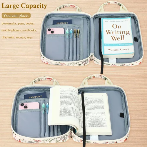 Vista 6 de DSIUE Funda para la Biblia para niños, funda de pana para llevar la Biblia, soporte para libros, bolsa con asa y bolsillos, diseño floral de retazos