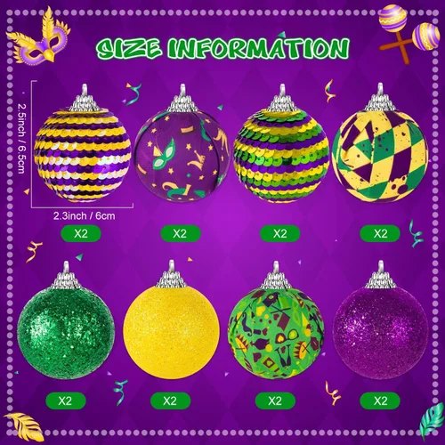 Vista 2 de 16 adornos de bolas de Mardi Gras