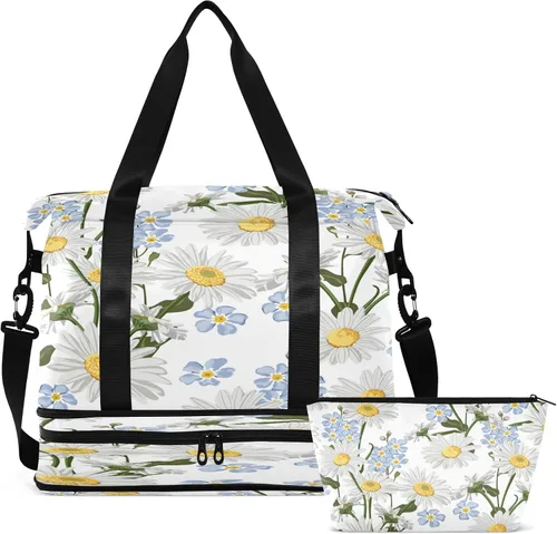 Vista 2 de Flradish Forget-me-not Flower Sports Gym Bag,Travel Duffel bag with Wet Pocket & Shoes Compartment Lightweight Waterproof Overnight Bag for Men Women