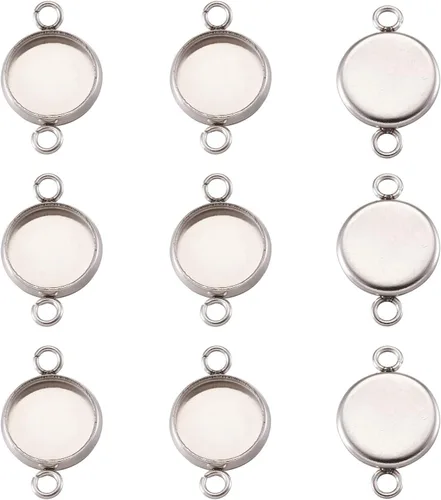 Vista 14 de Craftdady 36 unidades de conectores colgantes de bandeja de bisel en blanco de 0.315-0.551 in, ajuste de cabujón de camafeo redondo, acero