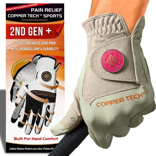 Vista 7 de Copper Tech Plus Ladies Golf Gloves Women (2nd Gen) Copper Compression Joint Support with Flexible & Comfortable Fit Tacky Silicone Pad