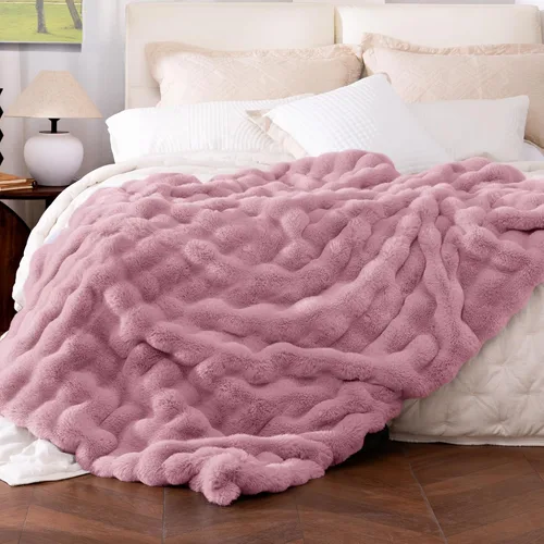 Vista 28 de Manta de piel sintética ultrasuave y acogedora, manta mullida de felpa gruesa de burbujas, manta mullida de lujo de gran tamaño para sofá, cama