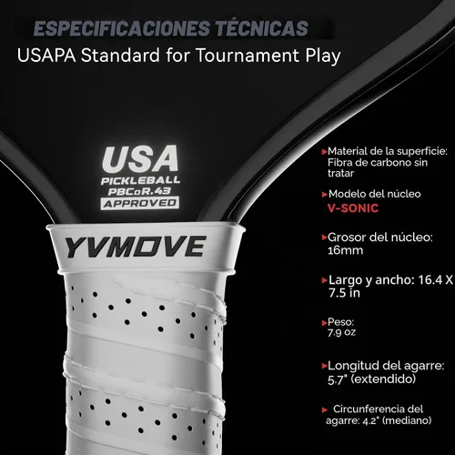 Vista 2 de Pickleball Paddles USAPA Approved Raw Carbon Fiber Face Max Control & Effortless Power 16MM Core Anti-Shock Intermediates to Pros
