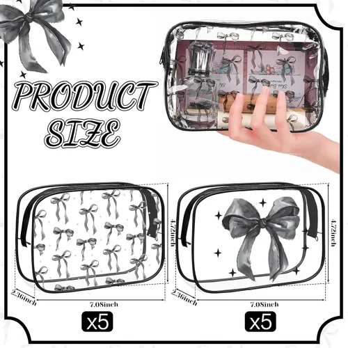 Vista 2 de Kacctyen 10 bolsas de maquillaje con lazo negro, regalos a granel para niñas y mujeres, regalos de fiesta de cumpleaños, coqueta, lazo pastel