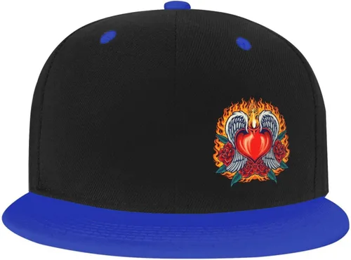 Vista 2 de Heart Angel Fiery with Red Rose Blooms Snapback Hats for Men Women Hat Baseball Cap Flat Bill Visor White Hat