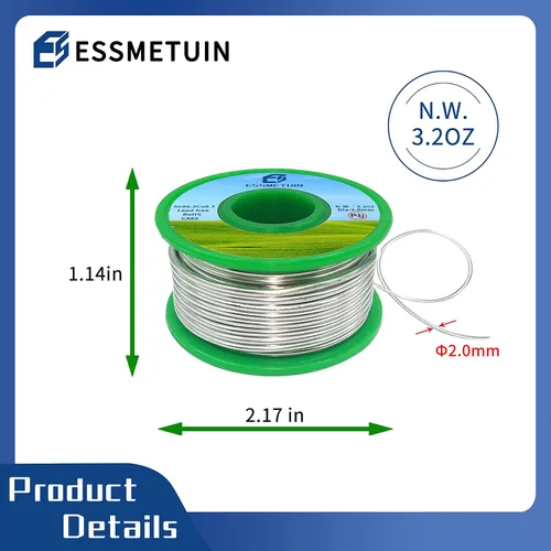 Vista 3 de Essmetuin Hilo de Soldadura Sin Plomo (Sn99.3Cu0.7) Para Fontanería/Vidrio Manchado/Manualidades/Joyería 217℃ Punto de Fusión 2.0MM Sin Flujo, ROHS