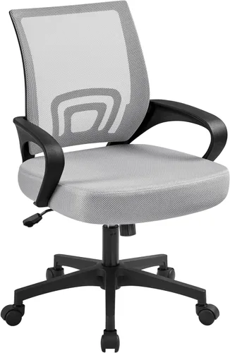 Vista 10 de Yaheetech Silla de oficina de malla con respaldo medio, ajustable, ergonómica, silla de trabajo para computadora, giratoria rodante con soporte