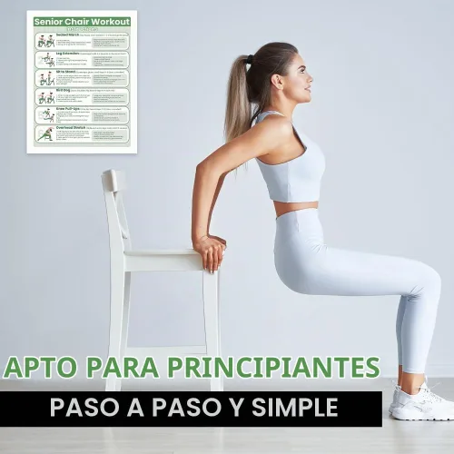 Vista 4 de Póster de Entrenamiento en Silla para Ejercicios de Personas Mayores, Tabla de Estiramiento y Ejercicios Suaves en Asiento de 30 Días