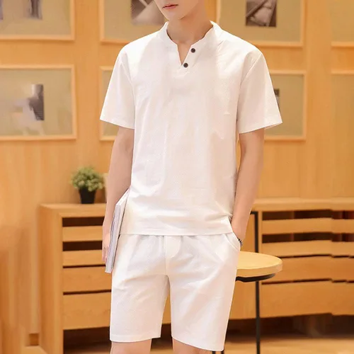 Vista 2 de MANTORS Chándal de verano para hombre, 2 piezas, ropa deportiva casual, camisa y pantalones cortos de manga corta