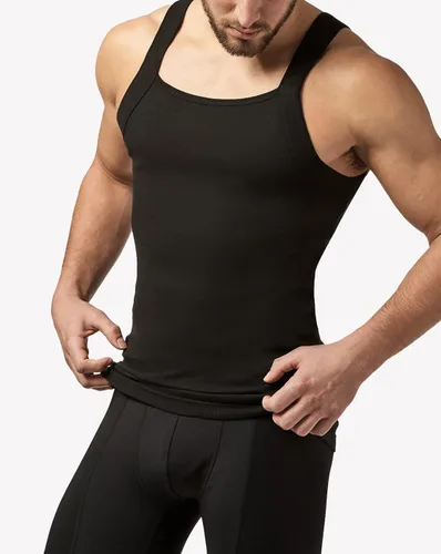 Vista 6 de papi Paquete de 3 camisetas sin mangas de algodón con cuello cuadrado para hombre, Negro, azul, rojo