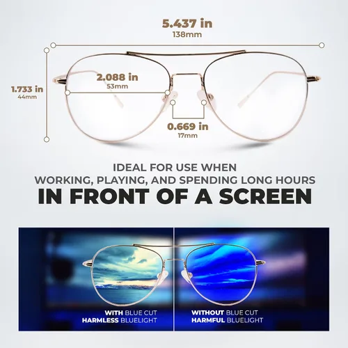 Vista 3 de Blue Light Blocking Glasses – Anti-Fatigue Computer Glasses Prevent Eye Strain Vintage Mettal Gaming Glasses Dorado