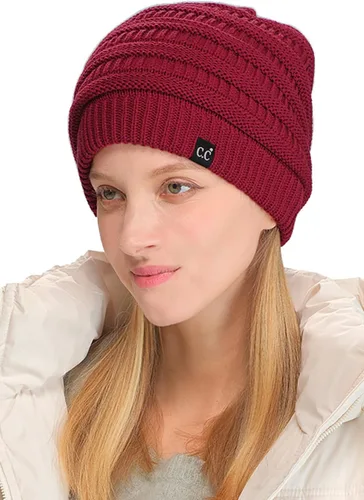 Vista 10 de C.C Winter Oversized Beanie Hat with Fuzzy Lining – Thick Knit Thermal Beanie for Cold Weather, Soft Warm Fleece Lined Cap