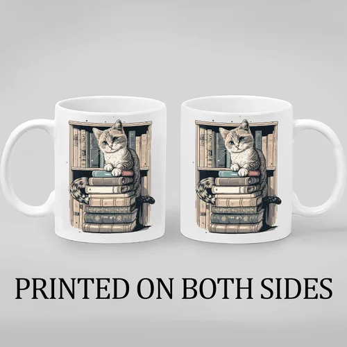 Vista 2 de Taza divertida para amantes de los gatos, tazas de biblioteca para amantes de los gatos y los libros, taza de libros y gatos, artículos
