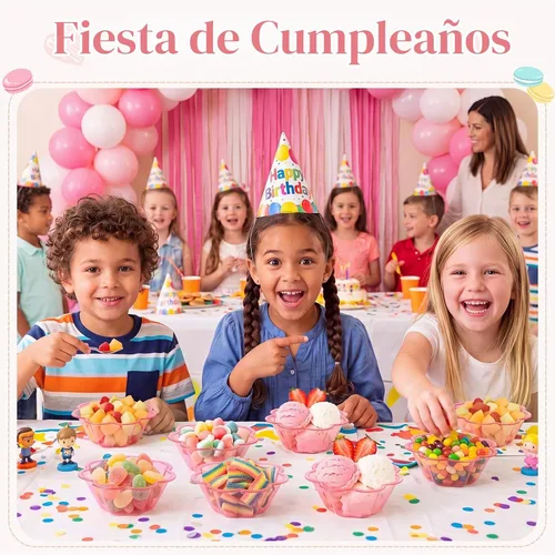 Vista 6 de Zubebe Paquete de 100 cuencos de helado con forma de flor de 10 onzas de Rojo rosa