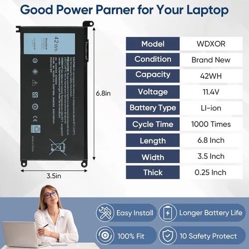 Vista 7 de 42WH WDX0R - Batería de repuesto para laptop Dell Inspiron 13 15 5000 7000 Series 5567 5570 7378 7573 7579 5565 5379 5378 Latitude 3390 3190 Vostro