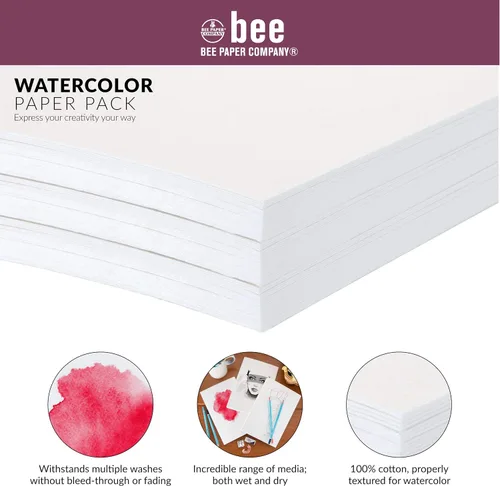 Vista 5 de Bee Paper - Paquete de papel de algodón prensado en frío para acuarelas 140#, 100% trapo