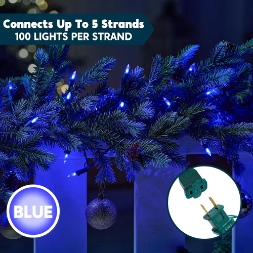Vista 3 de Joiedomi Luces LED azules de Navidad, 100 mini luces de hadas con alambre verde de 26.4 pies, decoración de iluminación para interiores, exteriores