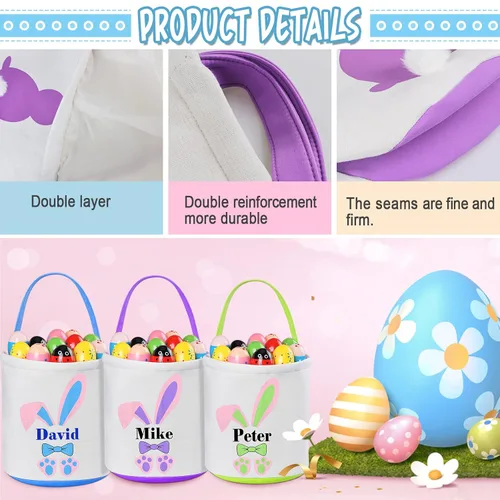 Vista 4 de Jocidea - Regalos de Pascua personalizados para niños, cesta de Pascua personalizada para niños, cesta de Pascua de peluche, cesta de Pascua