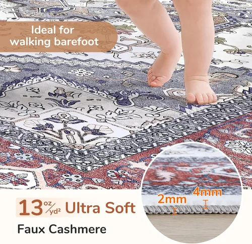 Vista 165 de OPPODREAM Alfombras suaves, pequeñas y lavables con parte trasera antideslizante, alfombra de cachemira sintética de pelo bajo, 2 x 3 pies, azul