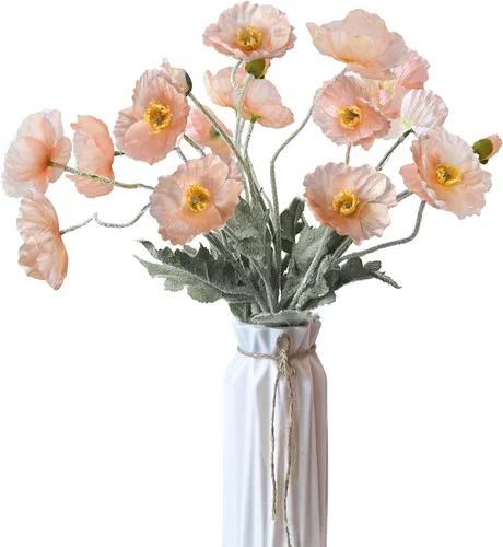Vista 11 de Flores artificiales, 5 unidades, flores de amapolas, flores artificiales de seda para el hogar, oficina, boda, decoración al aire libre (negro)