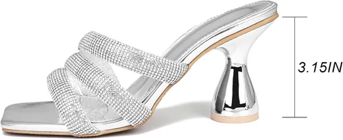 Vista 5 de OHXZTX Sandalias de tacón cuadrado con diamantes de imitación para mujer, sin cordones, puntera abierta, tacón alto, sandalias de tacón alto