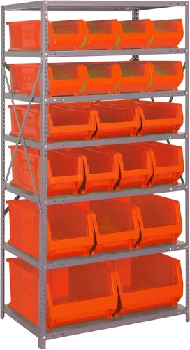 Vista 201 de Quantum QSBU-245BK Heavy Duty Shelving Unit with (7) Shelves and (24) QUS245 Black Bins for Garage Warehouse Storage Distribution 400 lb Load
