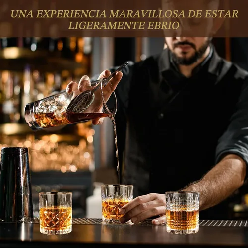 Vista 6 de Juego de vasos de whisky de 6 a 10 onzas con patrones mixtos de cristal, 3 estilos únicos con 6 moldes de bolas de hielo (2 pulgadas) para cócteles