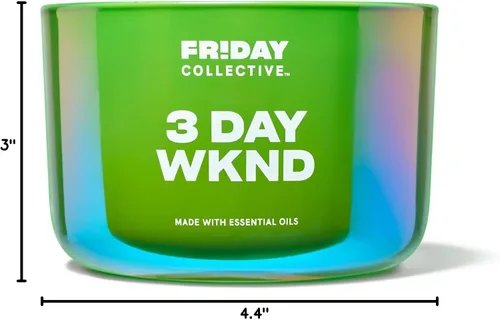 Vista 5 de Friday Collective Vela Wknd de 3 días, aroma afrutado, hecha con aceites esenciales, 3 mechas, 13.5 onzas