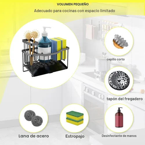 Vista 2 de Fssvcd Maifan Organizador de Fregadero para Cocina con Soporte para Cepillo y Bandeja Autodrenante de Acero Inoxidable, Organizador de Fregadero