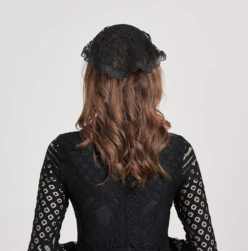 Vista 5 de FANFAN Tocado de encaje con velo de iglesia Tocado Vintage-Inspired Capilla Cap Veil Y034
