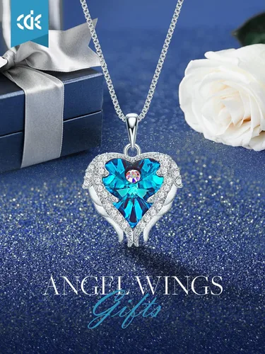 Vista 3 de CDE - Collar con dije de corazón de ala de ángel para mujer, dije de tono plateadodorado, regalo de Navidad, San ValentínDía de la Madre