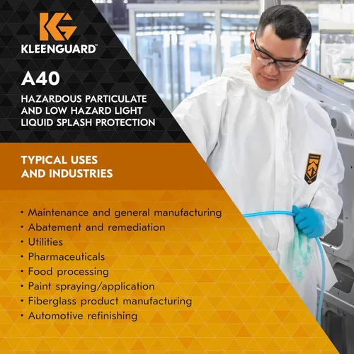 Vista 8 de Kleenguard Overol A40 de protección contra líquidos y partículas con capucha (44326), cremallera frontal, muñecas y tobillos elásticos (EWA)