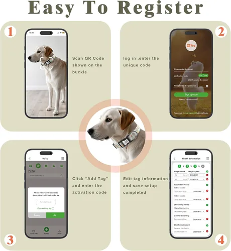 Vista 6 de Collares de perro para perros pequeños, collar de perro con etiqueta de nombre de código QR, material de poliéster suave, collar ajustable