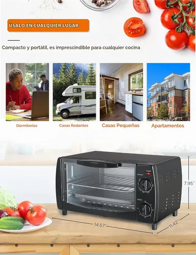 Vista 7 de Commercial Chef Horno tostador 10L, 4 rebanadas, 1000 W, CHTO40B, negro