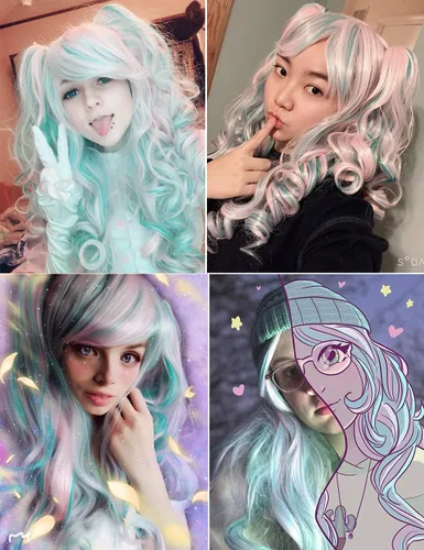 Vista 2 de ColorGround - Peluca larga rizada para cosplay con 2 coletas, talla única