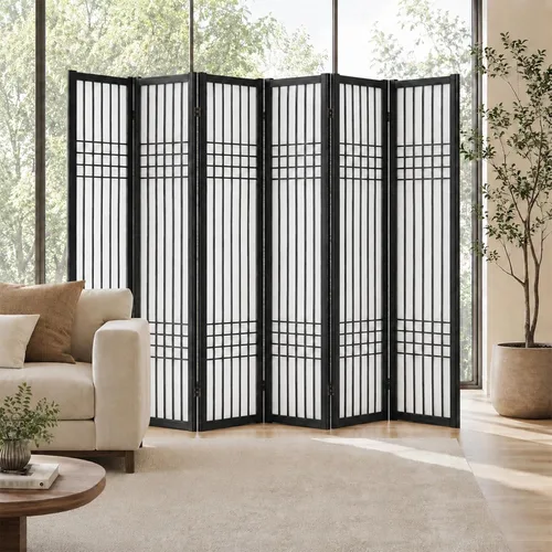 Vista 9 de 6 Panel Room Divider, 66.9" Tall Folding Privacy Screen, Natural 6 Panel Natural