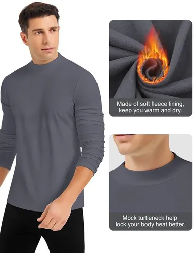 Vista 4 de SIMIYA Camisas de manga larga con cuello alto falso para hombre, suéter térmico ajustado y ajustado