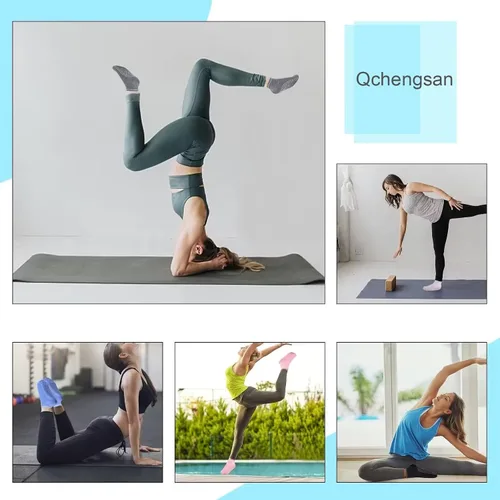 Vista 7 de Qchengsan Calcetines antideslizantes de agarre 8 pares para mujer, calcetines antideslizantes de yoga y pilates con cojín, pantuflas de agarre