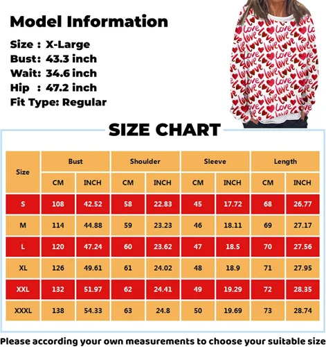 Vista 5 de Sudaderas para el día de San Valentín para mujer, cuello redondo, manga larga, con estampado de corazones, blusas casuales