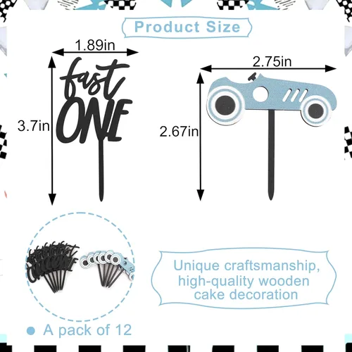Vista 2 de Decoración de madera para cupcakes de coche de carreras, decoración de cumpleaños rápida de una magdalena Decoración temática de cumpleaños Fast