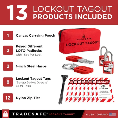 Vista 2 de TRADESAFE Kit de etiquetado de bloqueo con cerrojos, etiquetas de bloqueo, cerraduras Red Loto - Kits de etiquetas de bloqueo eléctrico