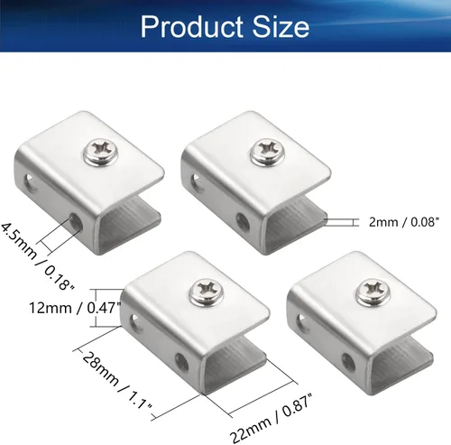 Vista 2 de 4 piezas de acero inoxidable ajustable soporte de estante de vidrio rectangular pequeña puerta gabinete abrazadera clip soporte para 0.236-0.315 in