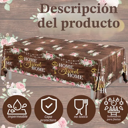 Vista 4 de Decoraciones de inauguración de la casa, 3 manteles para el hogar, mantel floral rústico de madera, cubierta de mesa de calentamiento de casa